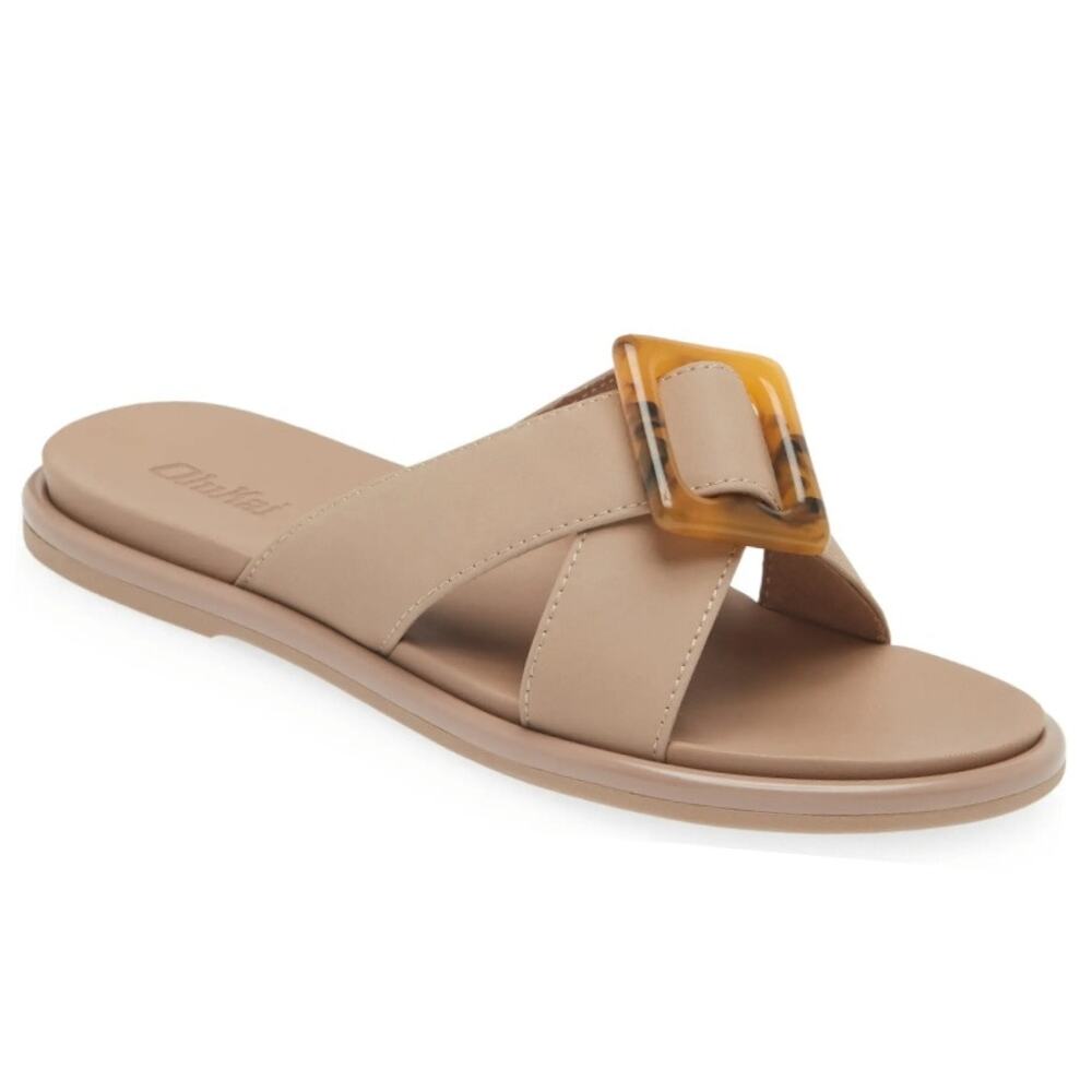 Women OluKai La'i Slide Comfort Sandal Taupe Tan 8 Modern Classic Preppy Casual